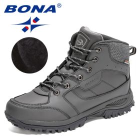 BONA 2022 New Designers Casual Winter Outdoor Snow Shoes Men Fashion Action Leather Plush Warm Boots Man High Top Hiking Shoes