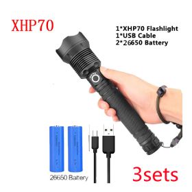 USB Charging Zoom P50 Flashlight (Option: 3PC XHP70 USB 2pcs26650)